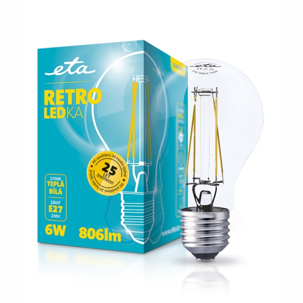 LED žiarovka ETA RETRO LEDka klasik, 6W, E27, teplá biela