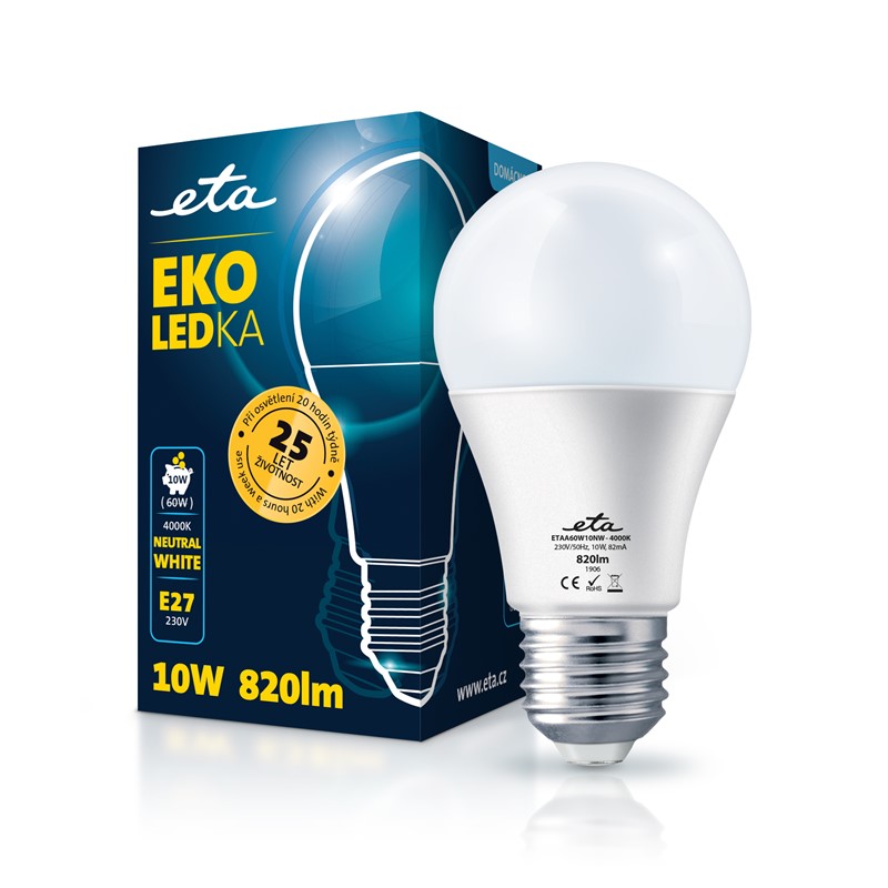LED žiarovka ETA EKO LEDka klasik 10W, E27, neutrálna biela