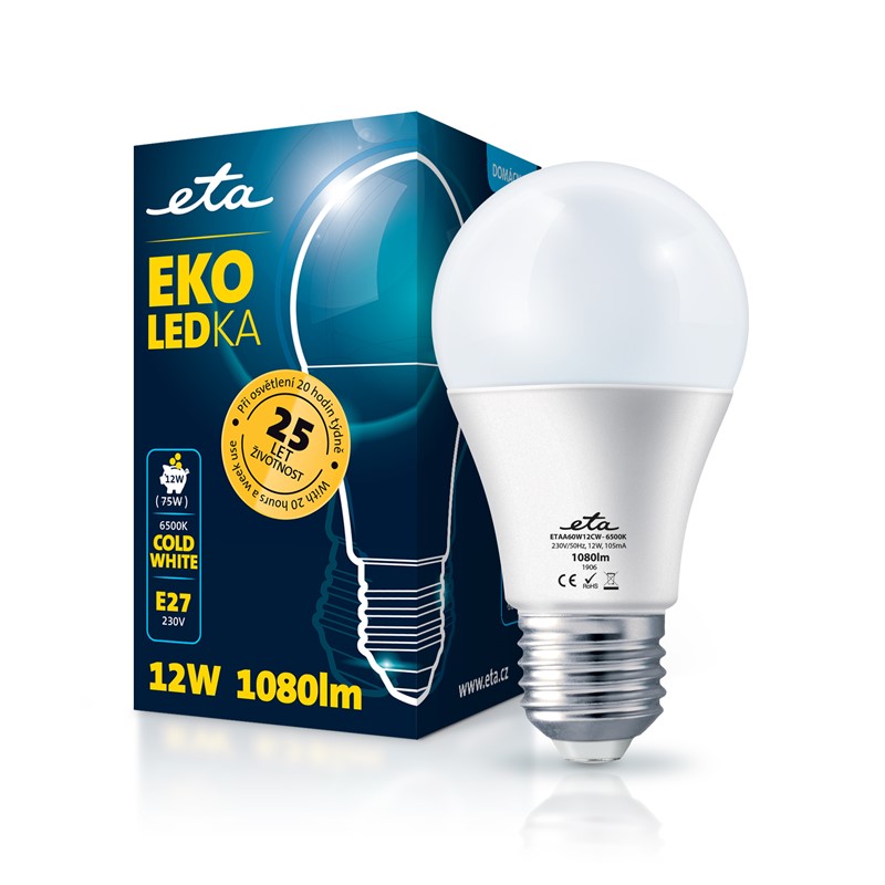 LED žiarovka ETA EKO LEDka klasik 12W, E27, studená biela