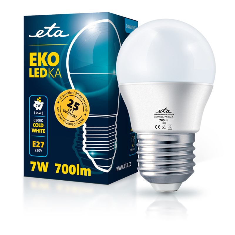 LED žiarovka ETA EKO LEDka mini globe 7W, E27, studená biela