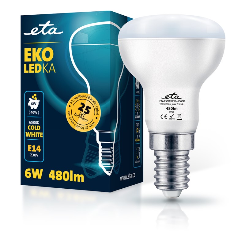 LED žiarovka ETA EKO LEDka reflektor 6W, E14, studená biela