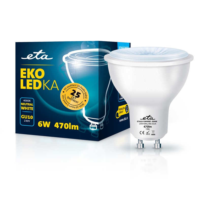 LED žiarovka ETA EKO LEDka bodová 6W, GU10, neutrálná biela