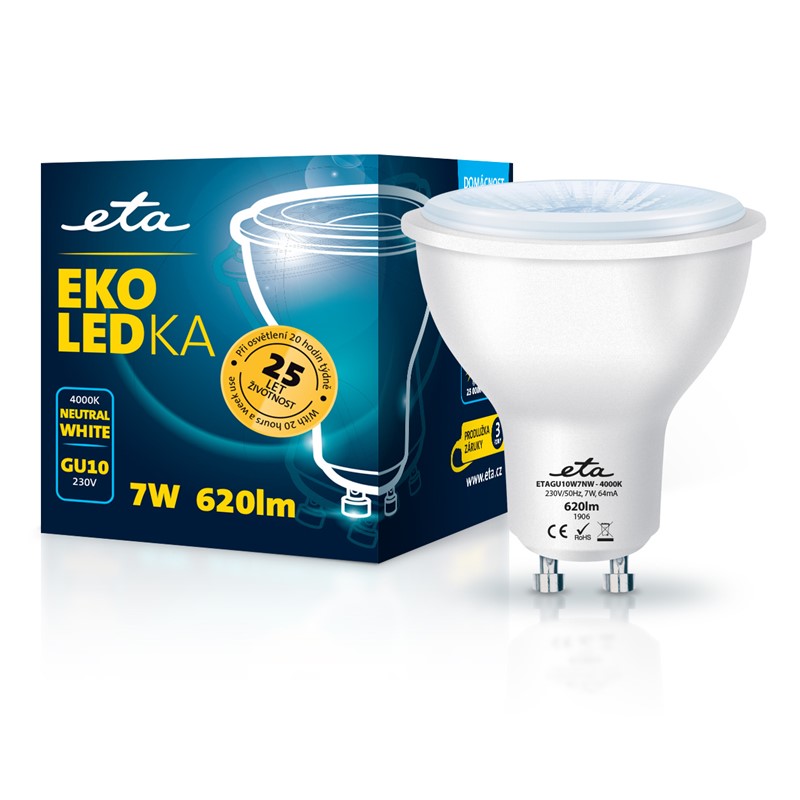 LED žiarovka ETA EKO LEDka bodová 7W, GU10, neutrálna biela