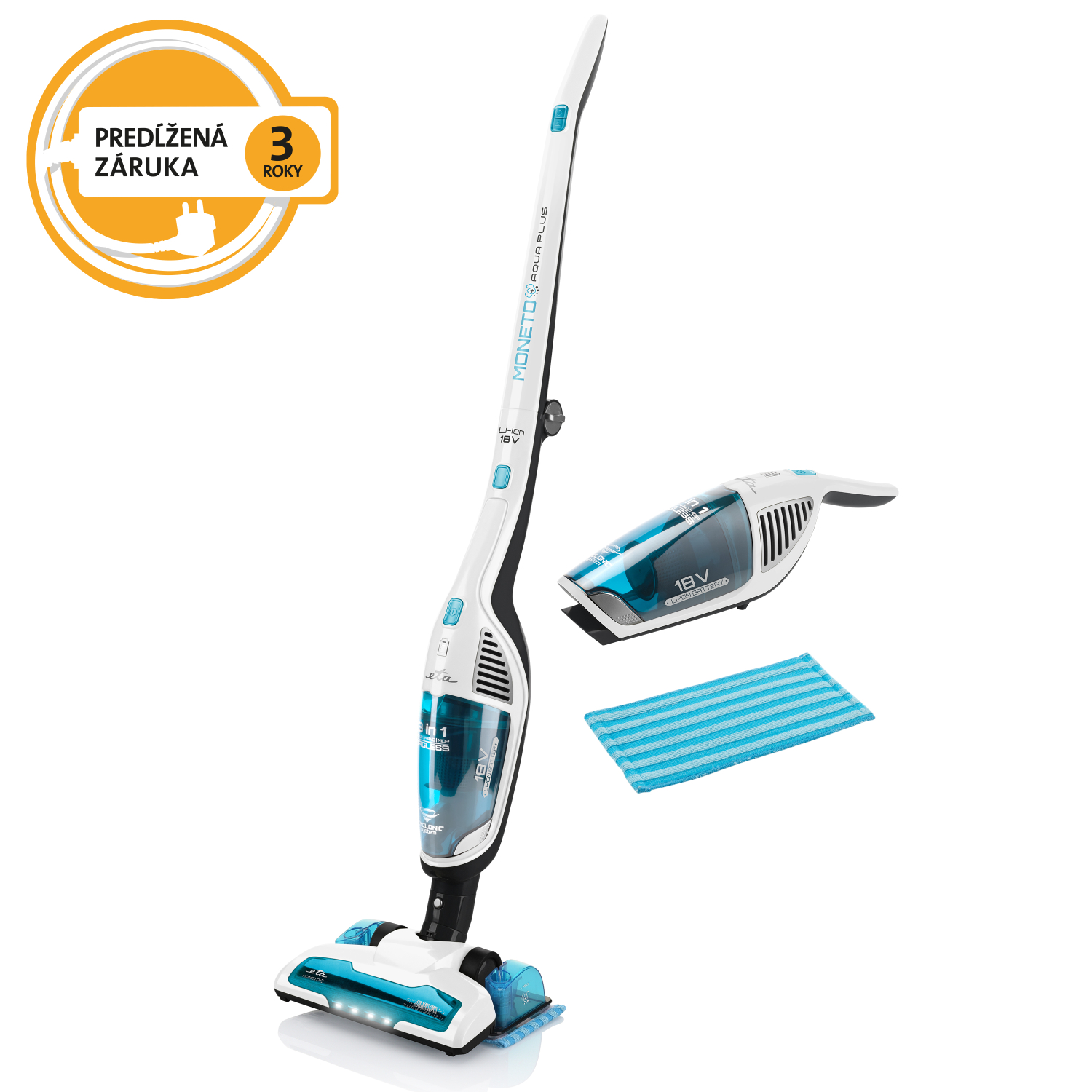 Tyčový vysávač ETA Moneto Aqua Plus 4449 90010 biely/modrý