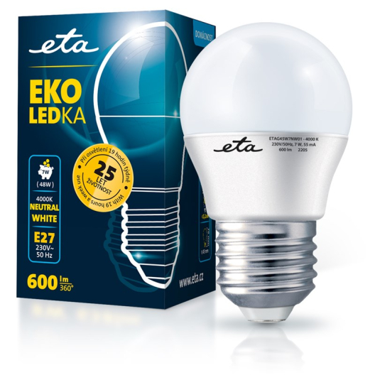 ETA EKO LEDka mini globe 7W, E27, neutrální bílá