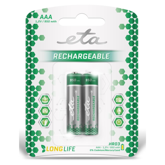 Batéria nabíjacia ETA AAA, HR03, 950mAh, Ni-MH, blister 2ks - obrázek č. 1