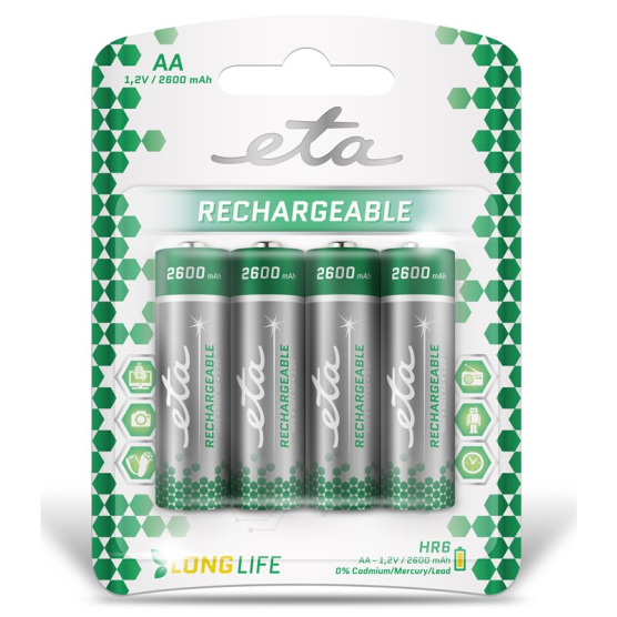 Batéria nabíjacia ETA AA, HR06, 2600mAh, Ni-MH, blister 4ks - obrázek č. 1