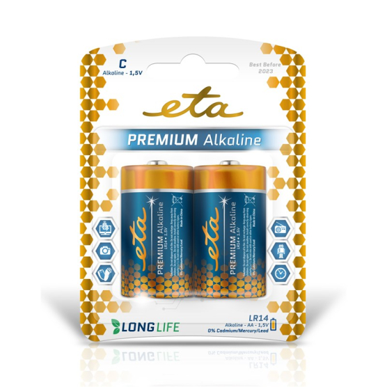 Batéria alkalická ETA PREMIUM ALKALINE C, LR14, blister 2ks - obrázek č. 1