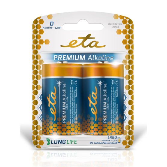 Batéria alkalická ETA PREMIUM ALKALINE D, LR20, blister 2ks - obrázek č. 1