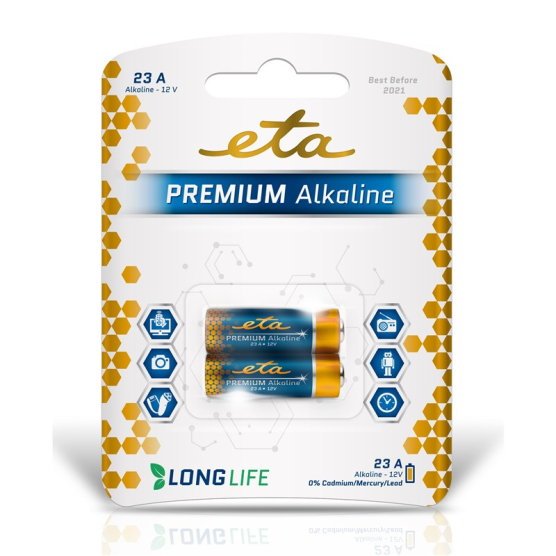 Batéria alkalická ETA PREMIUM ALKALINE 23A, blister 2ks - obrázek č. 1
