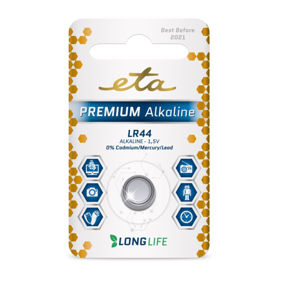 Batéria alkalická ETA PREMIUM ALKALINE LR44, blister 1ks - obrázek č. 1