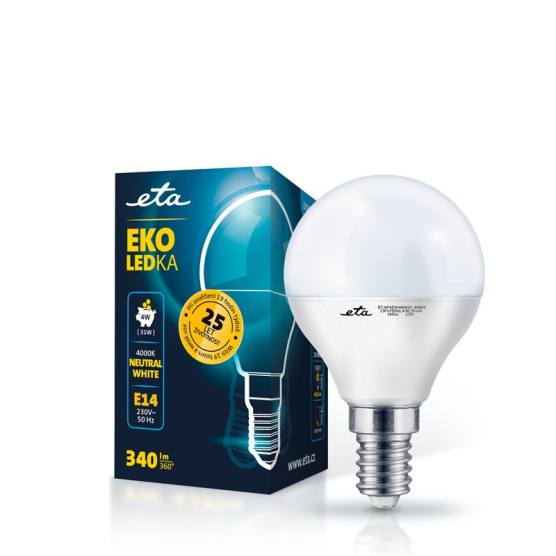 LED žiarovka ETA EKO LEDka mini globe 4W, E14, neutrálna biela - obrázek č. 1