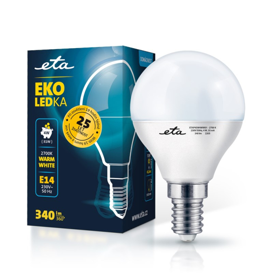 LED žiarovka ETA EKO LEDka mini globe 4W, E14, teplá biela - obrázek č. 1