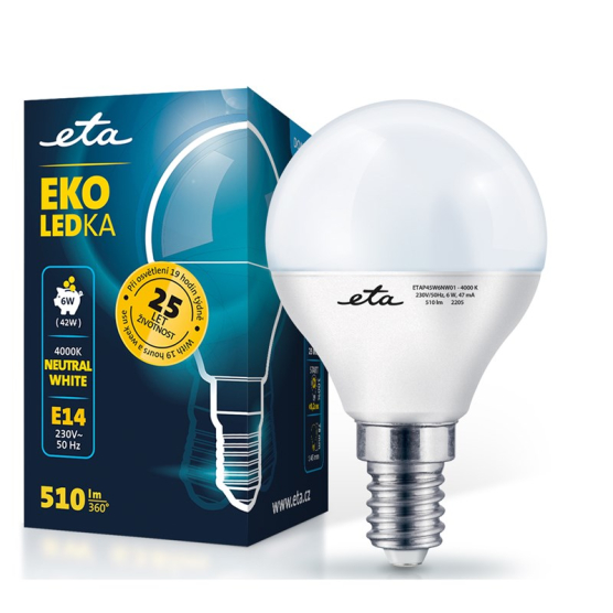 LED žiarovka ETA EKO LEDka mini globe 6W, E14, neutrálna biela - obrázek č. 1
