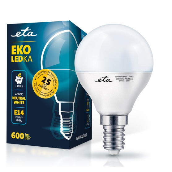 LED žiarovka ETA EKO LEDka mini globe 7W, E14, neutrálna biela - obrázek č. 1