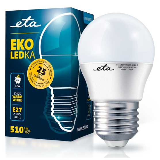 LED žiarovka ETA EKO LEDka mini globe 6W, E27, teplá biela - obrázek č. 1