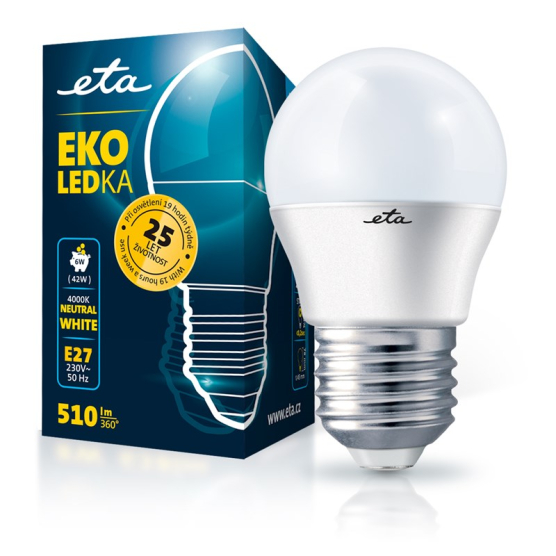 LED žiarovka ETA EKO LEDka mini globe 6W, E27, neutrálna biela - obrázek č. 1