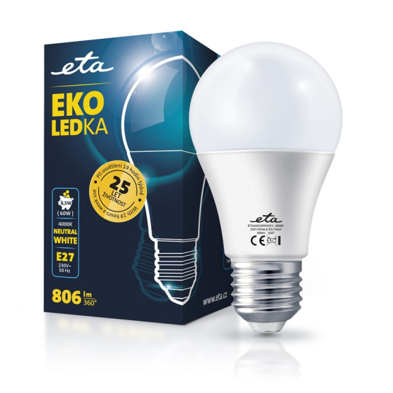 LED žiarovka ETA EKO LEDka klasik 8,5 W, E27, neutrálna biela - obrázek č. 1