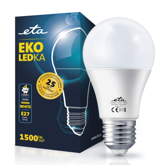 LED žiarovka ETA EKO LEDka klasik 15W, E27, teplá biela - obrázek č. 1