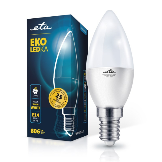 LED žiarovka ETA EKO LEDka sviečka 8W, E14, teplá biela - obrázek č. 1