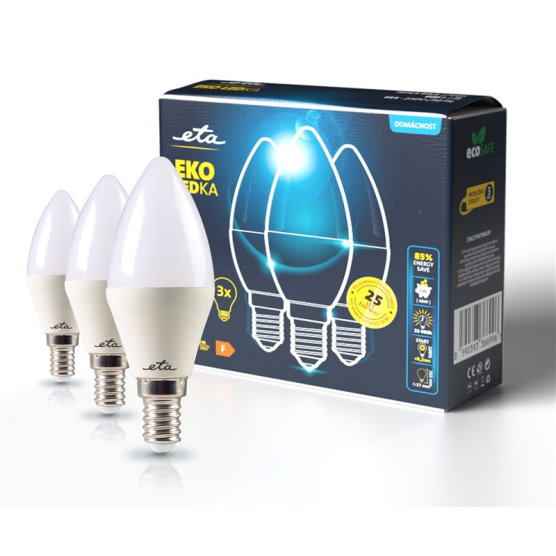 LED žiarovka ETA EKO LEDka sviečka 7W, E14, teplá biela, 3ks - obrázek č. 1