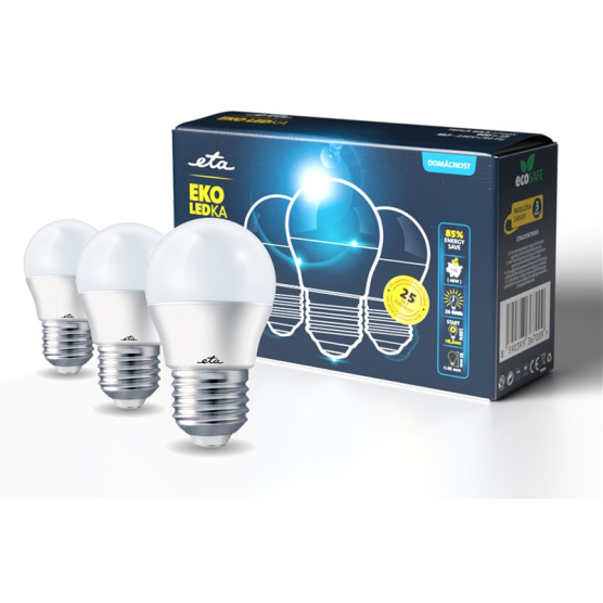 LED žiarovka ETA EKO LEDka mini globe 7W, E27, teplá biela, 3ks - obrázek č. 1
