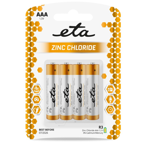 Batéria zinkochloridová ETA AAA, R03, blister 4ks - obrázek č. 1