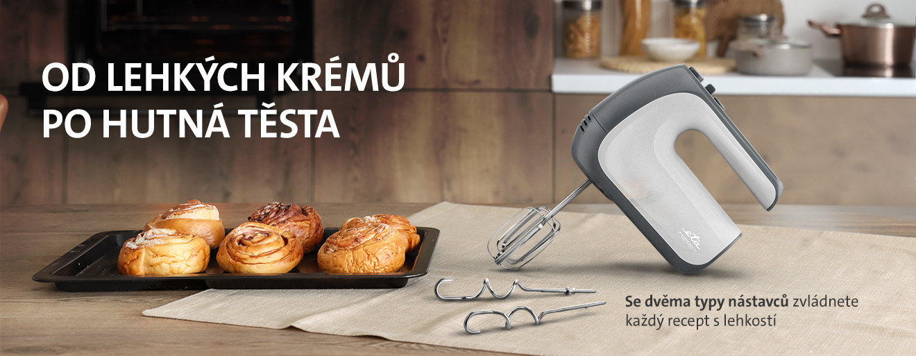 Ruční šlehač ETA Crema III, lehké krémy, hutná těsta, 2 nástavce