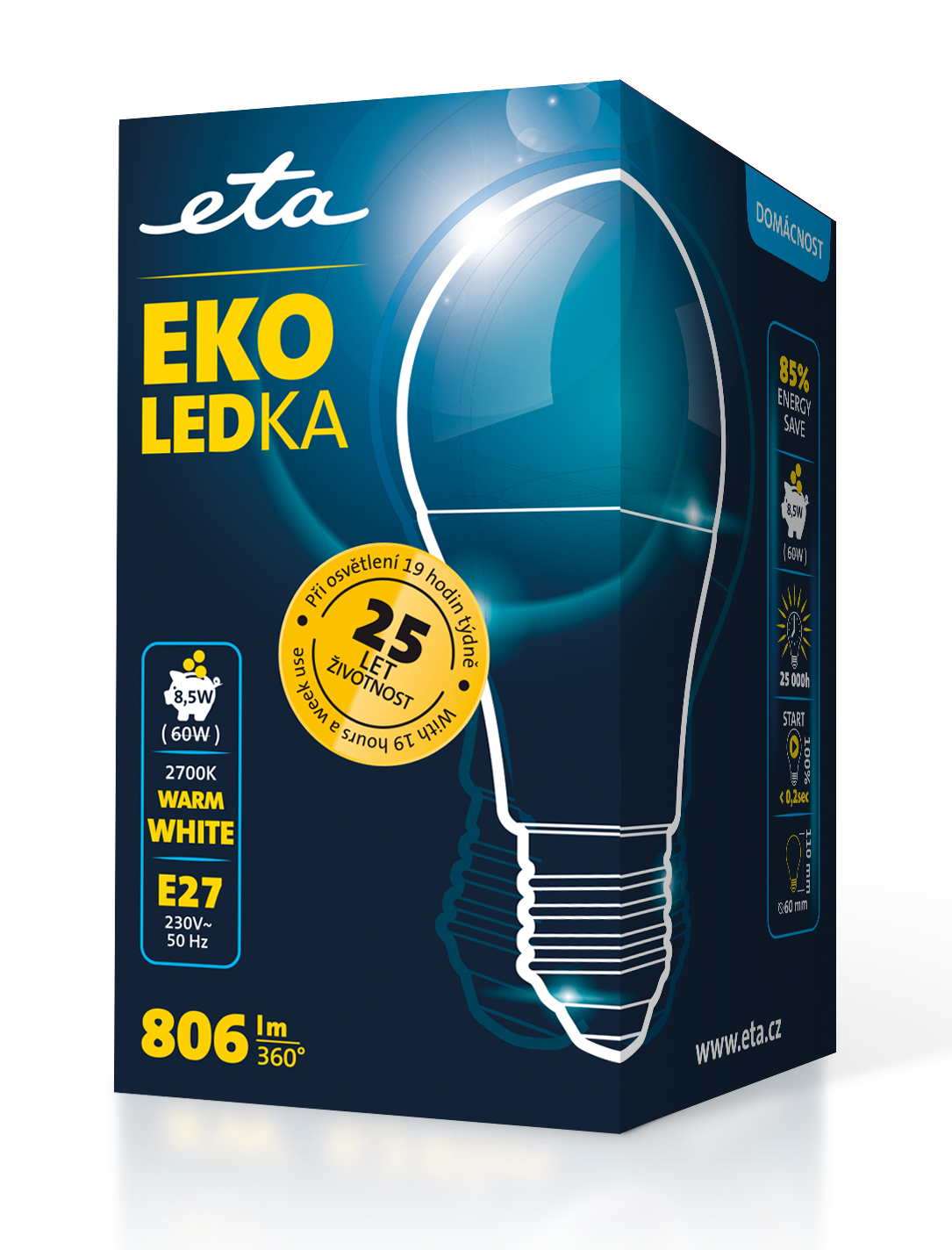 LED žiarovka ETA EKO LEDka klasik 8,5W, E27, teplá bílá