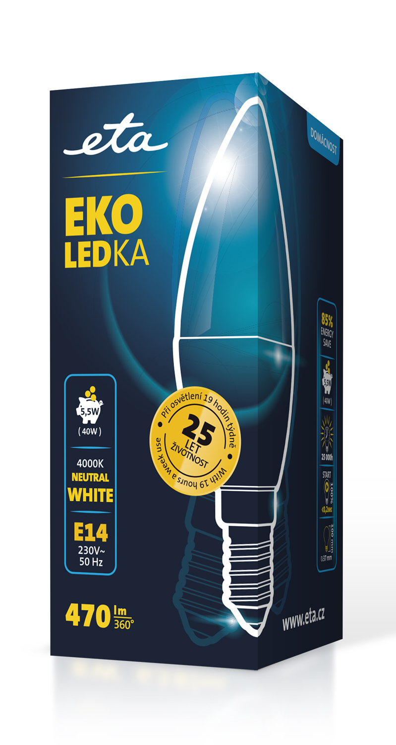 LED žiarovka ETA EKO LEDka svíčka 5,5W, E14, neutrální bílá