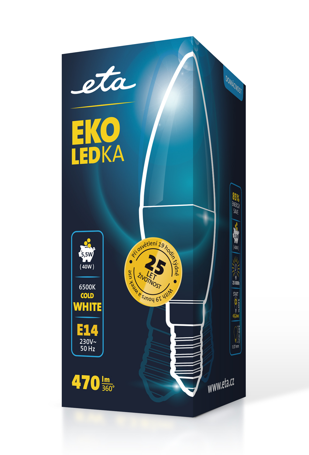 LED žiarovka ETA EKO LEDka svíčka 5,5W, E14, studená bílá