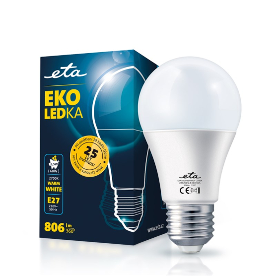 LED žiarovka ETA EKO LEDka klasik 8,5W, E27, teplá bílá