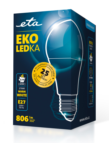LED žiarovka ETA EKO LEDka klasik 8,5W, E27, teplá bílá
