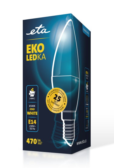 LED žiarovka ETA EKO LEDka svíčka 5,5W, E14, studená bílá