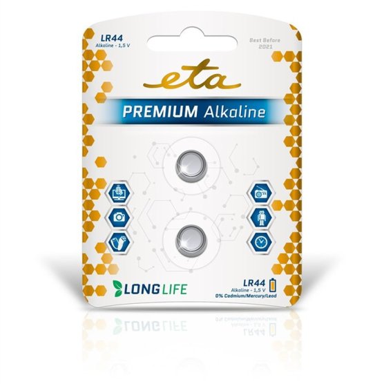 Batéria alkalická ETA PREMIUM ALKALINE LR44, blister 2ks - vedlejší obrázek č. 1
