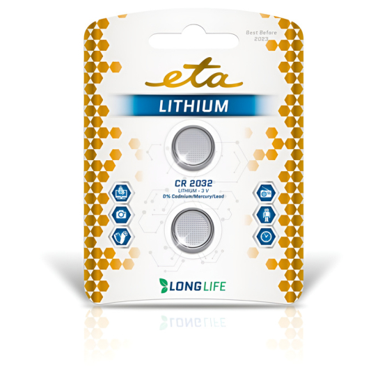 Batéria lítiová ETA PREMIUM CR2032, blister 2ks - vedlejší obrázek č. 1