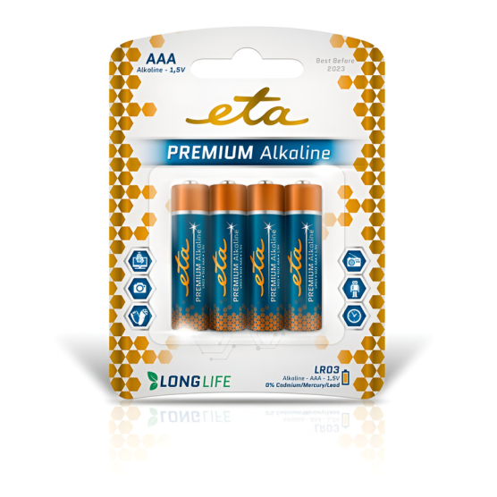 Batéria alkalická ETA PREMIUM ALKALINE AAA, LR03, blister 4ks - vedlejší obrázek č. 1