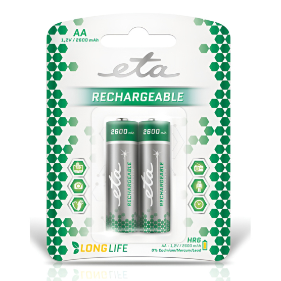 Batéria nabíjacia ETA AA, HR06, 2600mAh, Ni-MH, blister 2ks - vedlejší obrázek č. 1