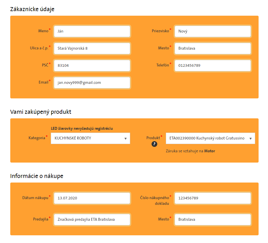 Formulár pre registráciu predĺženej záruky