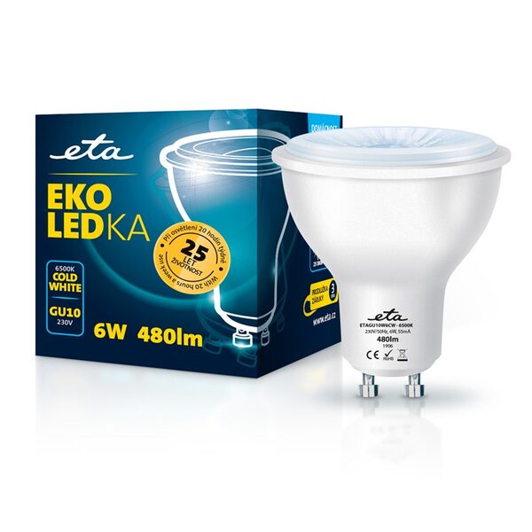 LED žiarovka ETA EKO LEDka bodová 6W, GU10, studená biela (GU10W6CW)