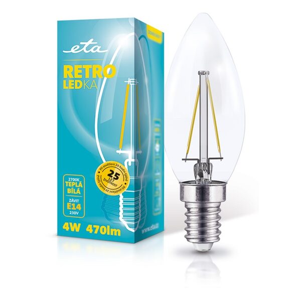 Žiarovka LED ETA RETRO LEDka sviečka, 4W, E14, teplá biela