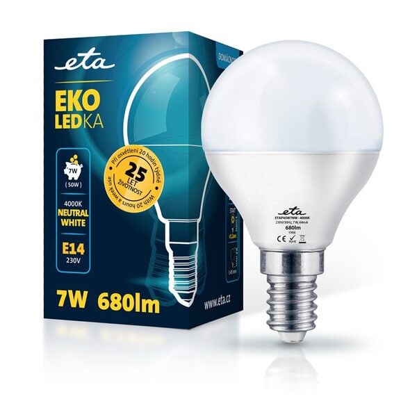 LED žiarovka ETA EKO LEDka mini globe 7W, E14, neutrálna biela (P45W7NW)