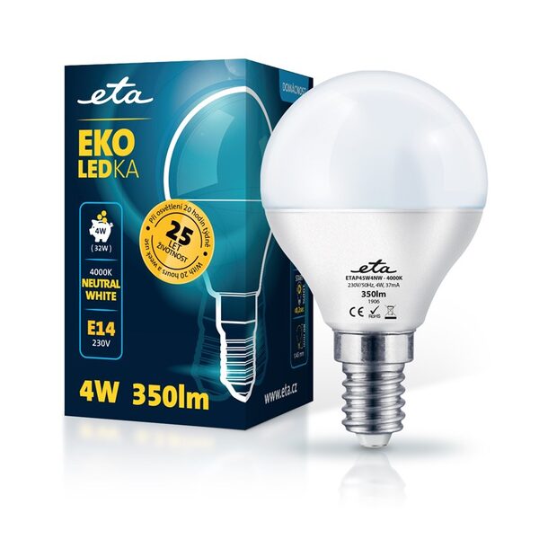 LED žiarovka ETA EKO LEDka mini globe 4W, E14, neutrálna biela (P45W4NW)