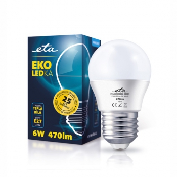 LED žiarovka ETA EKO LEDka mini globe, 6W, E27, teplá biela