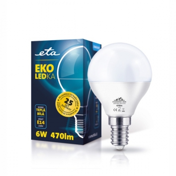 LED žiarovka ETA EKO LEDka mini globe, 6W, E14, teplá biela