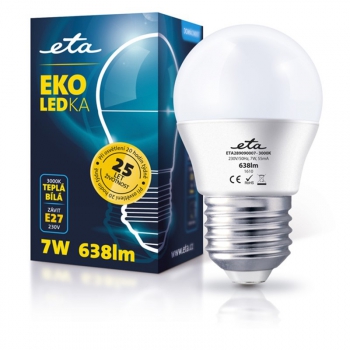 LED žiarovka ETA EKO LEDka mini globe, 7W, E27, teplá biela