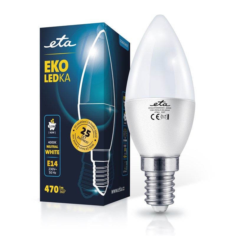 LED žiarovka ETA EKO LEDka svíčka 5,5W, E14, neutrální bílá