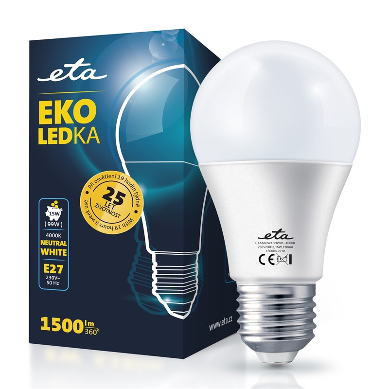 LED žiarovka ETA EKO LEDka klasik 15W, E27, neutrální bílá