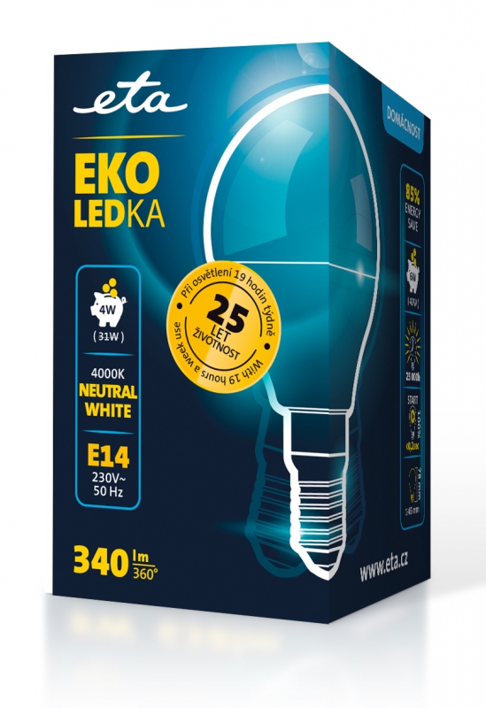 LED žiarovka ETA EKO LEDka mini globe 4W, E14, neutrální bílá