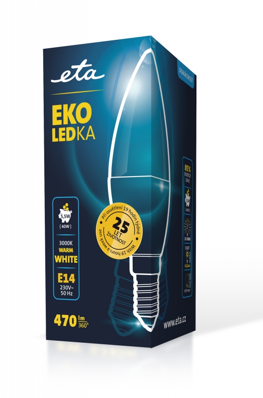 LED žiarovka ETA EKO LEDka svíčka 5,5W, E14, teplá bílá